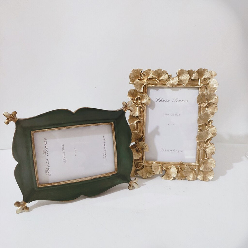 Vintage Ginkgo Leaf Resin képkeret American Nordic Decor Otthoni Retro Decor Kézműves esküvői ajándék 6 hüvelykes
