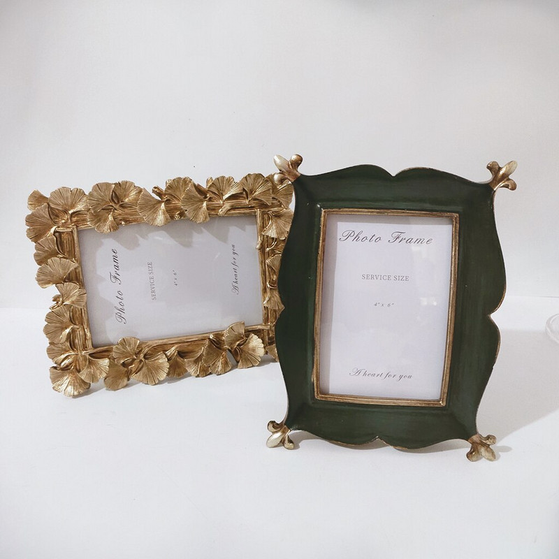 Vintage Ginkgo Leaf Resin képkeret American Nordic Decor Otthoni Retro Decor Kézműves esküvői ajándék 6 hüvelykes