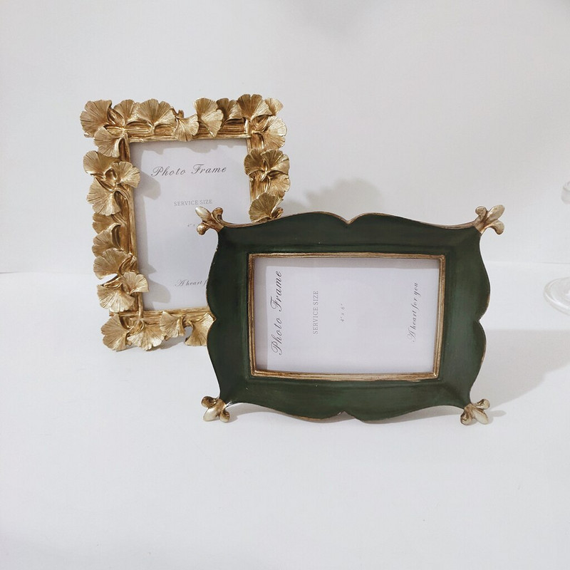 Vintage Ginkgo Leaf Resin képkeret American Nordic Decor Otthoni Retro Decor Kézműves esküvői ajándék 6 hüvelykes