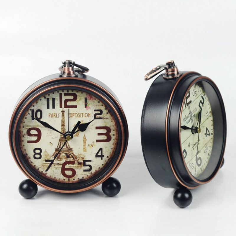 Mobilier Birou Pendul Birou Alarma Retro Desktop Dormitor Ceas metal Vintage Retro Vintage Silențios Ceas de birou cu baterie