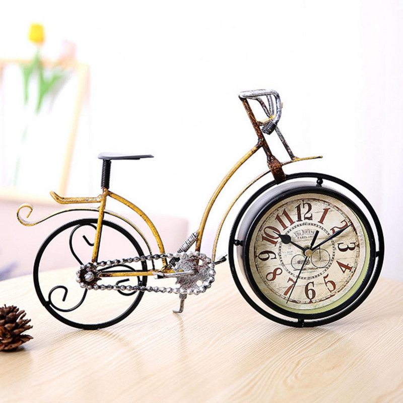 Retro Vintage Silent Iron Bike Kerékpár óra Otthoni Iroda Nappali Asztaldekoráció A dolgozószoba dekorációja ajándék barátoknak egyedi stílus