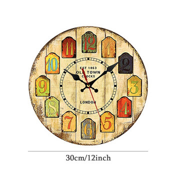 Ретро стенен часовник от дърво 12-инчов голям трапезарен ресторант, кафене, стенни декоративни часовници Античен безшумен нетиктакащ показалец за подарък