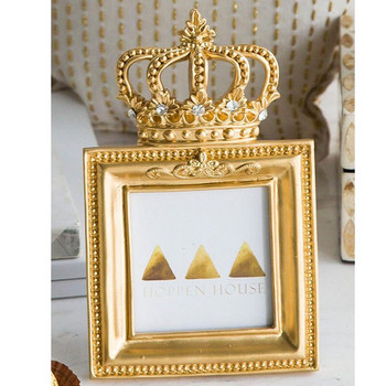 Творчески европейски стил Френска ретро корона Комбинирана фоторамка 3 инча позлатена смола рамка за картина Луксозна рамка за декорация