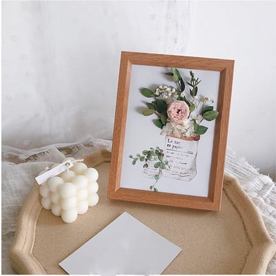 Ramă foto cu flori artificiale Ins, 7 inch, autocolante 3D, agățat pe perete, floare veșnică, acasă, pentru birou, ornamente mici, pot pune fotografii 1 buc.