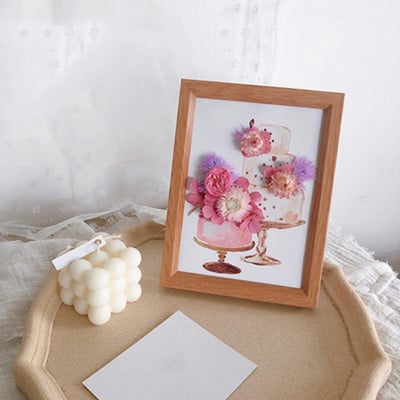 Ramă foto cu flori artificiale Ins, 7 inch, autocolante 3D, agățat pe perete, floare veșnică, acasă, pentru birou, ornamente mici, pot pune fotografii 1 buc.