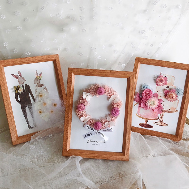 Ramă foto cu flori artificiale Ins, 7 inch, autocolante 3D, agățat pe perete, floare veșnică, acasă, pentru birou, ornamente mici, pot pune fotografii 1 buc.