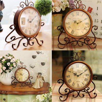Европейски стил Винтидж настолен часовник Ковано желязо Mute Творчески настолен часовник, Ретро часовник, Декорация на всекидневна Домашен часовник