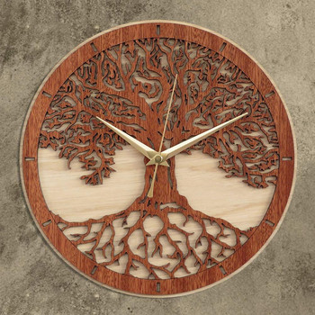 Ρολόι τοίχου Tree Of Life Ρολόι τοίχου από ξύλο ιερό δέντρο Green Life Ρολόι τοίχου 3D τέχνης Μοντέρνο ρολόι τοίχου