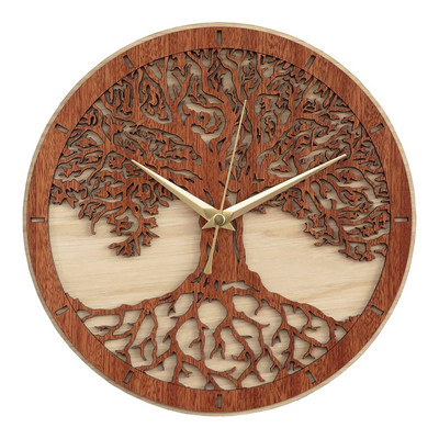 Стенен художествен стенен часовник Tree of Life Sacred Tree Wood Wall Clock Green Life 3D художествен стенен часовник Модерен стенен часовник