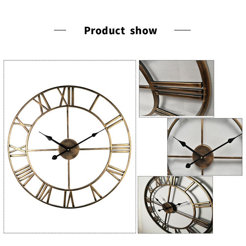 Ceas de perete 3D Personalitate Creativă Camera de zi Loft Cafenea Fier Pandantiv Decor Silențios Retro 16 inch Autocolante Metal Numerele romane