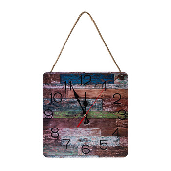 Ретро дървен стенен часовник Форма на чанта за рамо Квадратен висящ часовник с връв за домашна спалня Безшумно сканиране 25*25 см XH8Z
