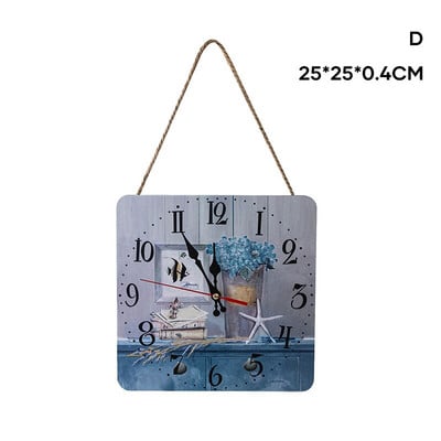 Retro stiliaus medinis sieninis laikrodis per petį Kvadratinės formos pakabinamas laikrodis su virvele, skirtas namų miegamajam tyliai nuskaityti 25*25cm XH8Z