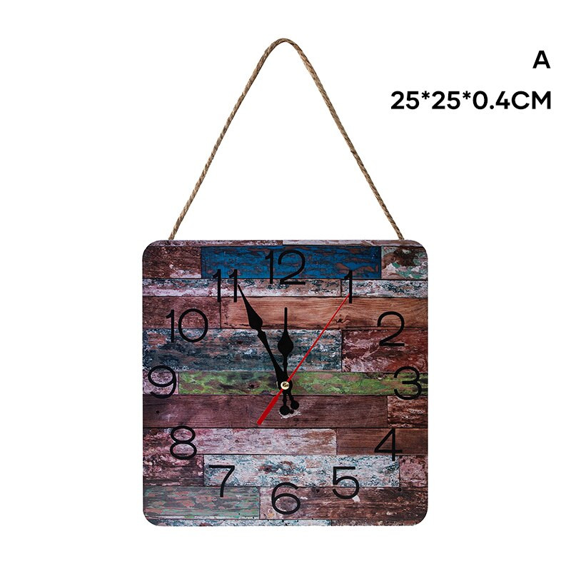 Retro stiliaus medinis sieninis laikrodis per petį Kvadratinės formos pakabinamas laikrodis su virvele, skirtas namų miegamajam tyliai nuskaityti 25*25cm XH8Z