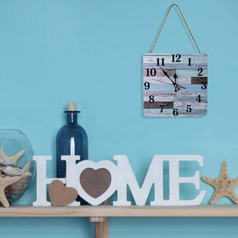 Retro stiliaus medinis sieninis laikrodis per petį Kvadratinės formos pakabinamas laikrodis su virvele, skirtas namų miegamajam tyliai nuskaityti 25*25cm XH8Z
