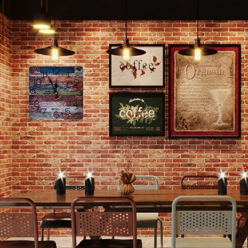 Retro stiliaus medinis sieninis laikrodis per petį Kvadratinės formos pakabinamas laikrodis su virvele, skirtas namų miegamajam tyliai nuskaityti 25*25cm XH8Z