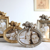6/7/8 hüvelykes Vintage Resin képkeret Kreatív Arany Ámor Angyal szobor Dekoratív Babaképtartó Díszek asztalon