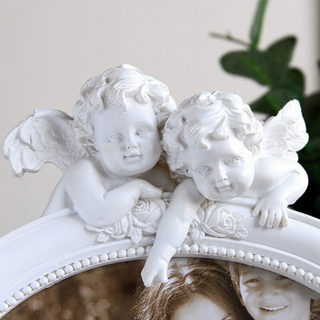 Κορνίζα φωτογραφιών vintage ρητίνης 6/7/8 ιντσών Creative Golden Cupid Angel Sculpture Desktop Διακοσμητικά στολίδια βάσης φωτογραφιών μωρού