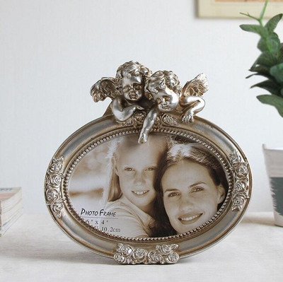 6/7/8 hüvelykes Vintage Resin képkeret Kreatív Arany Ámor Angyal szobor Dekoratív Babaképtartó Díszek asztalon