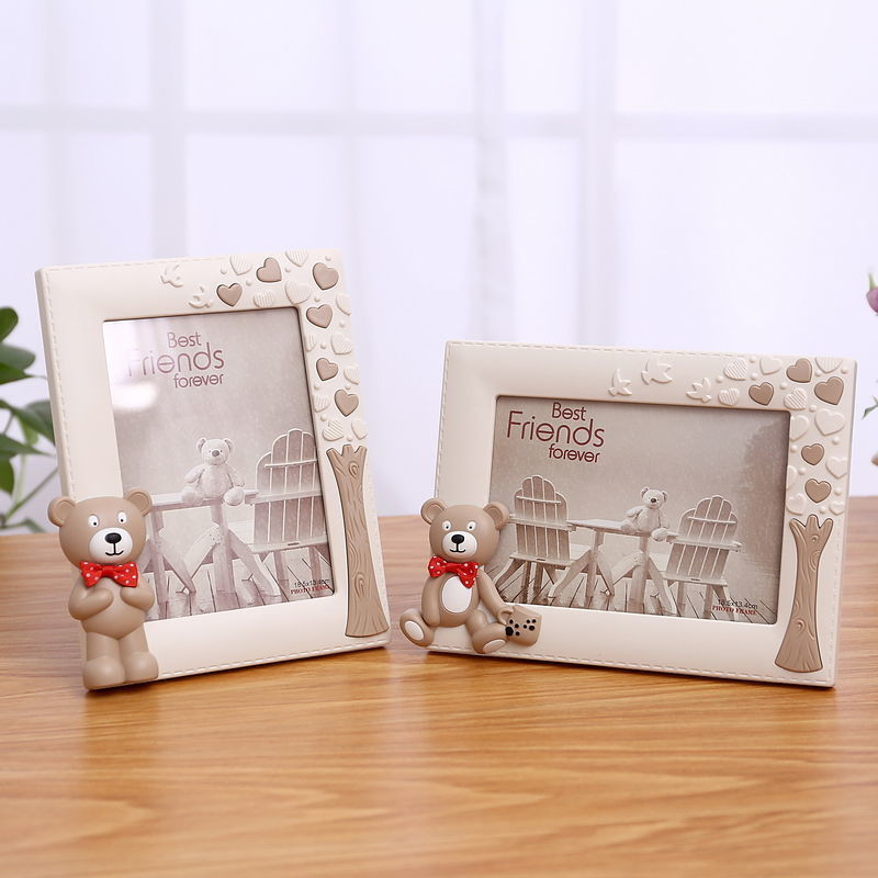 Cadru foto cu urs drăguț pentru creșterea bebelușului Ornament de masă pentru decorarea casei Cadou de Revelion 1 bucată cadru dreptunghiular din plastic