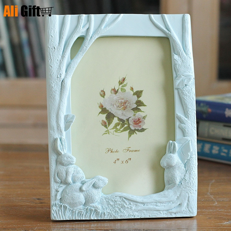 Parduodu naujausius kūrybinius nuotraukų rėmelius 6 colių trijų triušių su derva nuotraukų rėmeliu Triušio medžio dažyti namų apyvokos papuošalai