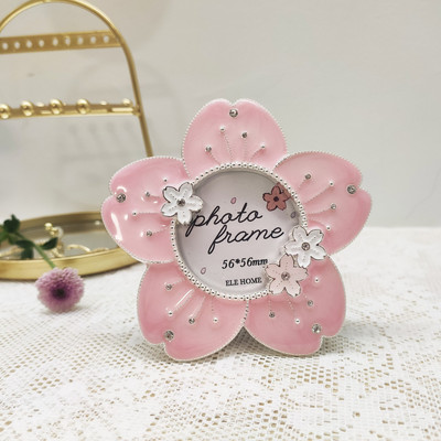 Set de rame foto din metal Sakura de 2 inchi și 5 inci, cuplu rotund, lumini creative, rame cadou de lux pentru pictura cu diamant