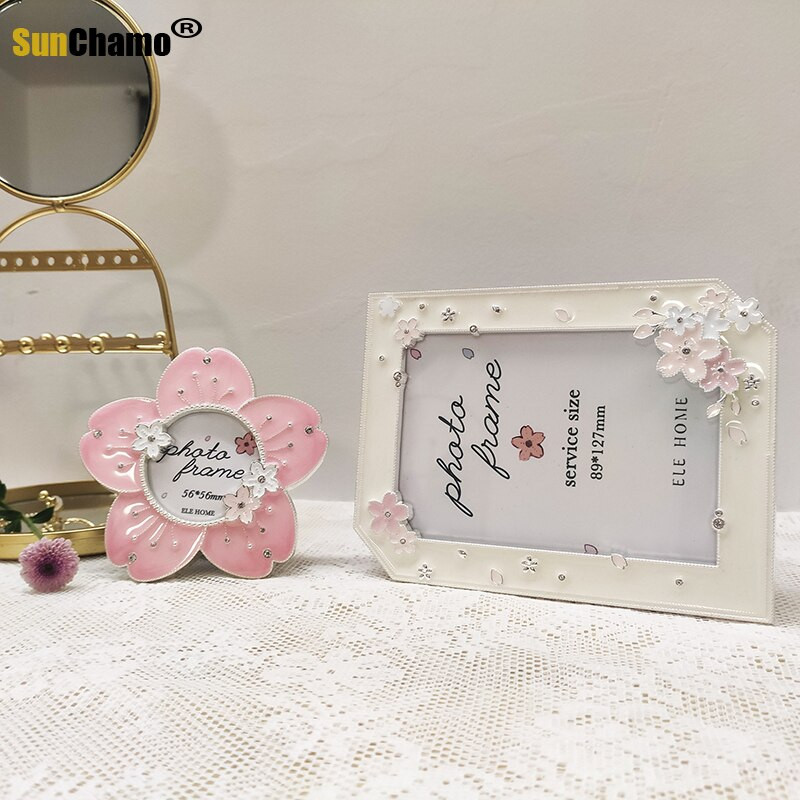 Set de rame foto din metal Sakura de 2 inchi și 5 inci, cuplu rotund, lumini creative, rame cadou de lux pentru pictura cu diamant