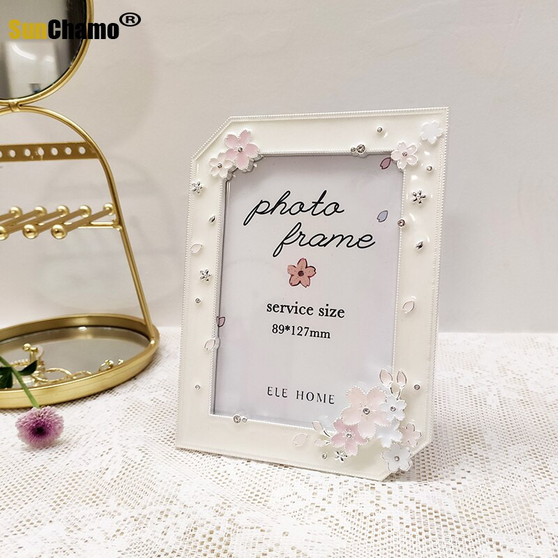 Set de rame foto din metal Sakura de 2 inchi și 5 inci, cuplu rotund, lumini creative, rame cadou de lux pentru pictura cu diamant