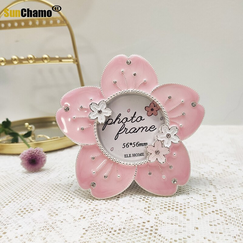 Set de rame foto din metal Sakura de 2 inchi și 5 inci, cuplu rotund, lumini creative, rame cadou de lux pentru pictura cu diamant
