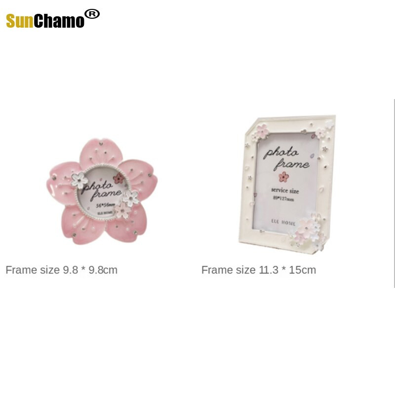Set de rame foto din metal Sakura de 2 inchi și 5 inci, cuplu rotund, lumini creative, rame cadou de lux pentru pictura cu diamant