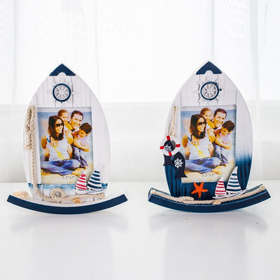 Κορνίζα 5 ιντσών Rocking Sailing Boat Creative Personality Decoration Αξεσουάρ σπιτιού Ξύλινη παιδική κορνίζα