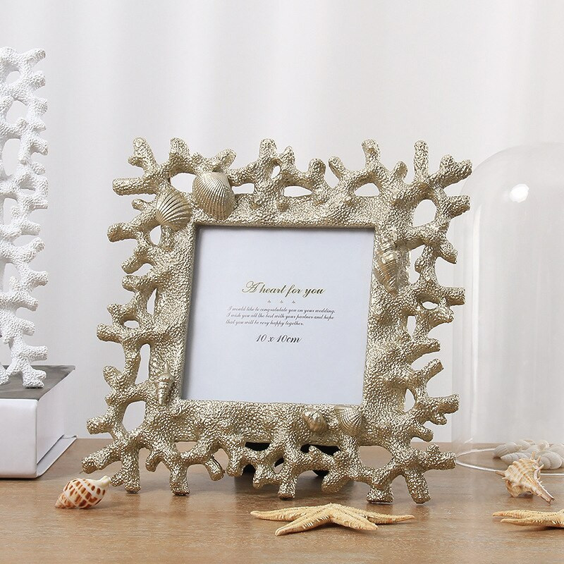 Ramă foto mediteraneană Creative Coral Shell Conch Rășină Certificat de imagine Ramă înrămată Artă Decor pentru birou 5/6/7/8 inch