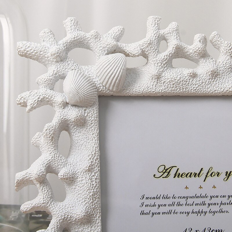 Ramă foto mediteraneană Creative Coral Shell Conch Rășină Certificat de imagine Ramă înrămată Artă Decor pentru birou 5/6/7/8 inch