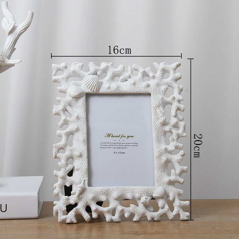 Ramă foto mediteraneană Creative Coral Shell Conch Rășină Certificat de imagine Ramă înrămată Artă Decor pentru birou 5/6/7/8 inch