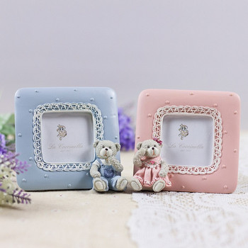European Cute Teddy Tear with Lace Border Design Oval Square σχήμα 2x2 2,5x3,5 Pink Blue Resin Επιτραπέζια κορνίζα φωτογραφιών για μωρά