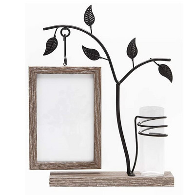 Családi Piture Frame 4x6 függőleges fém fa asztali fotókeret üveg Terrarival