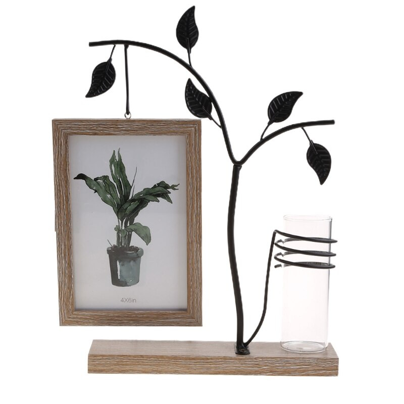 Családi Piture Frame 4x6 függőleges fém fa asztali fotókeret üveg Terrarival