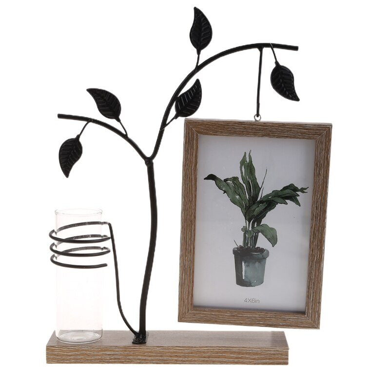 Családi Piture Frame 4x6 függőleges fém fa asztali fotókeret üveg Terrarival