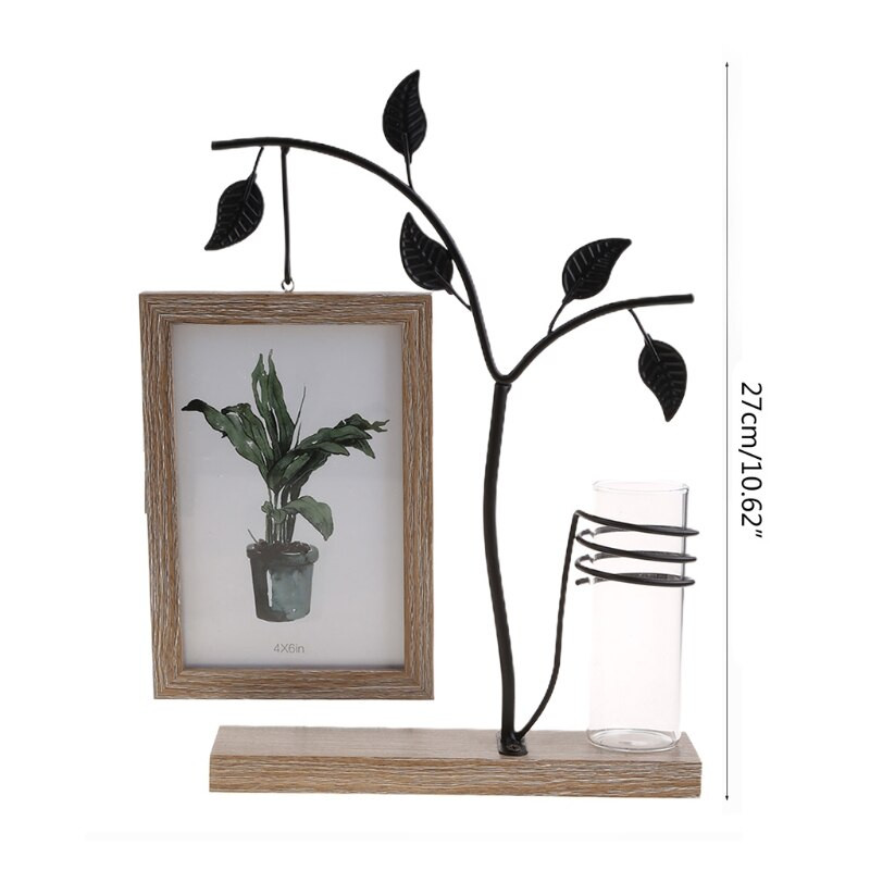 Családi Piture Frame 4x6 függőleges fém fa asztali fotókeret üveg Terrarival