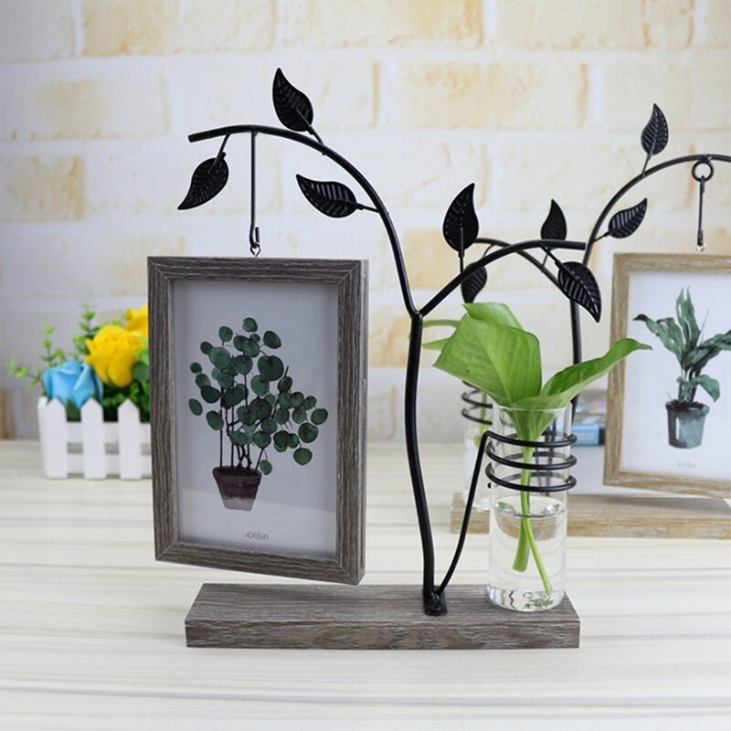 Családi Piture Frame 4x6 függőleges fém fa asztali fotókeret üveg Terrarival
