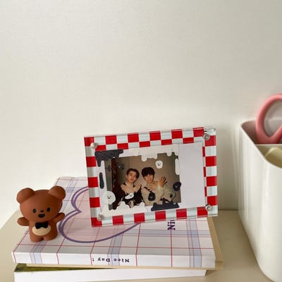 Gyémánt rácsos sakktábla rács akril fotókártya kijelző képkeret fotótartó 3 hüvelykes polaroid fotó íróasztal dekorációhoz