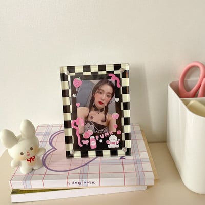 Gyémánt rácsos sakktábla rács akril fotókártya kijelző képkeret fotótartó 3 hüvelykes polaroid fotó íróasztal dekorációhoz