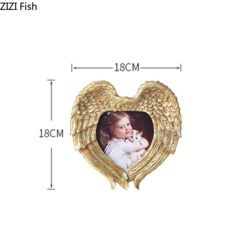6 colių Angel Wings Širdies formos nuotraukų rėmelis Šeimos portretas Naktinis staliukas Auksinės sidabrinės dervos paveikslų rėmeliai Nordic Vintage Home