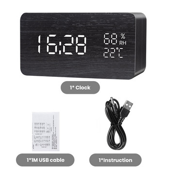 Ξυπνητήρι LED Ψηφιακό ξύλινο επιτραπέζιο ρολόι USB/AAA με φωνητικό έλεγχο υγρασίας θερμοκρασίας Αναβολή Ηλεκτρονικά επιτραπέζια ρολόγια