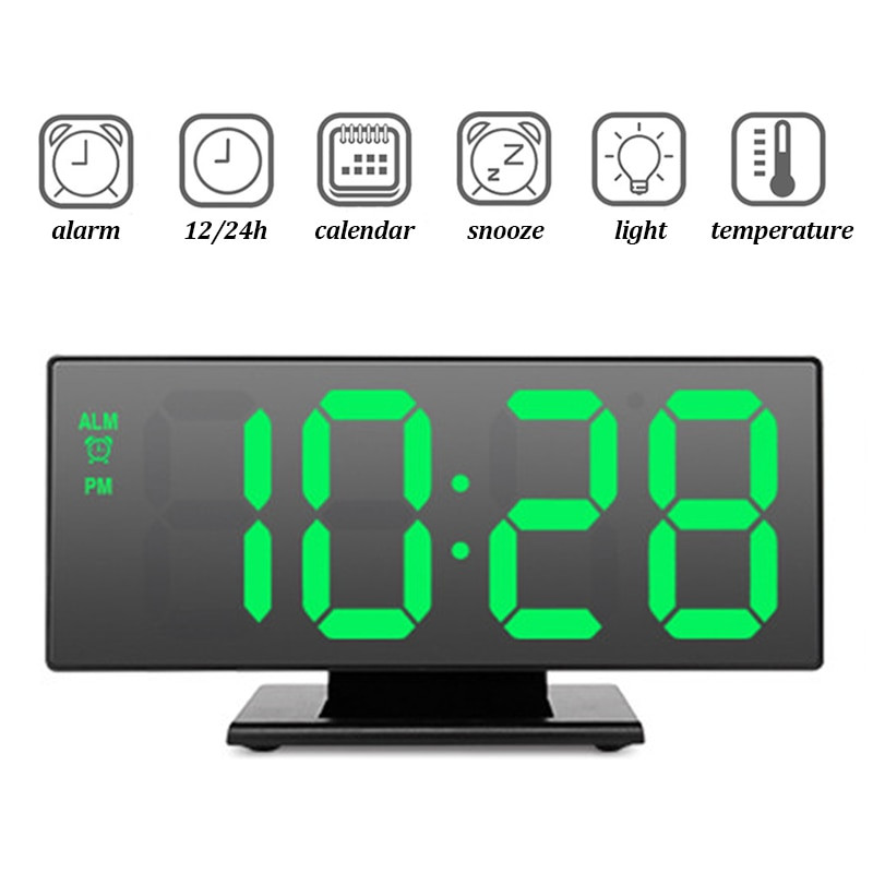 Digitális ébresztőóra LED tükör Elektronikus ébresztőórák Nagy LCD kijelzős Digitális asztali óra naptári hőmérséklettel