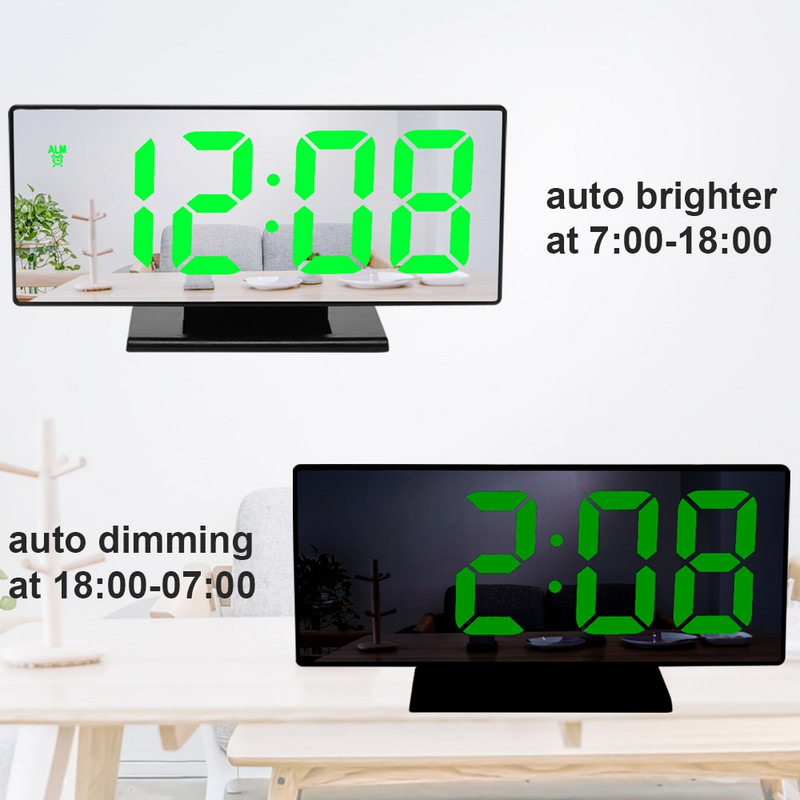Digitális ébresztőóra LED tükör Elektronikus ébresztőórák Nagy LCD kijelzős Digitális asztali óra naptári hőmérséklettel