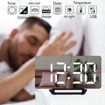 LED Ψηφιακό Ξυπνητήρι Ρολόι Ρολόι Καθρέφτης Τραπέζι Ηλεκτρονικά επιτραπέζια ρολόγια USB Ώρα αφύπνισης Λειτουργία αναβολής 3 Ξυπνητήρι