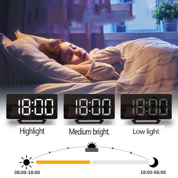 LED Ψηφιακό Ξυπνητήρι Ρολόι Ρολόι Καθρέφτης Τραπέζι Ηλεκτρονικά επιτραπέζια ρολόγια USB Ώρα αφύπνισης Λειτουργία αναβολής 3 Ξυπνητήρι