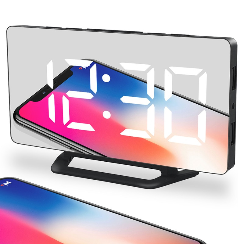 LED digitális ébresztőóra óra tükör asztali elektronikus asztali órák USB ébresztési idő szundi funkció 3 ébresztő