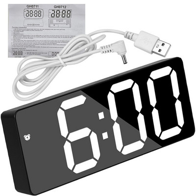 HILIFE digitális asztali óra elektronikus 7 hüvelykes asztali ébresztőórák gyerekeknek hálószoba LED képernyős hajlított, szabályozható tükör