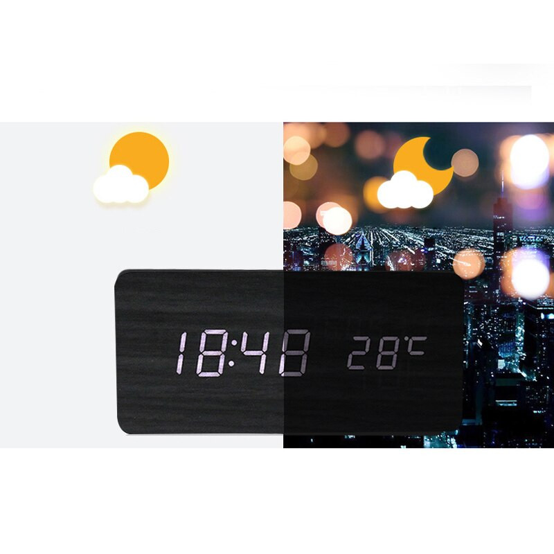 USB/AAA órák LED fa ébresztőóra óra asztali hangvezérlés digitális fa Despertador elektronikus asztali asztaldísz 2022